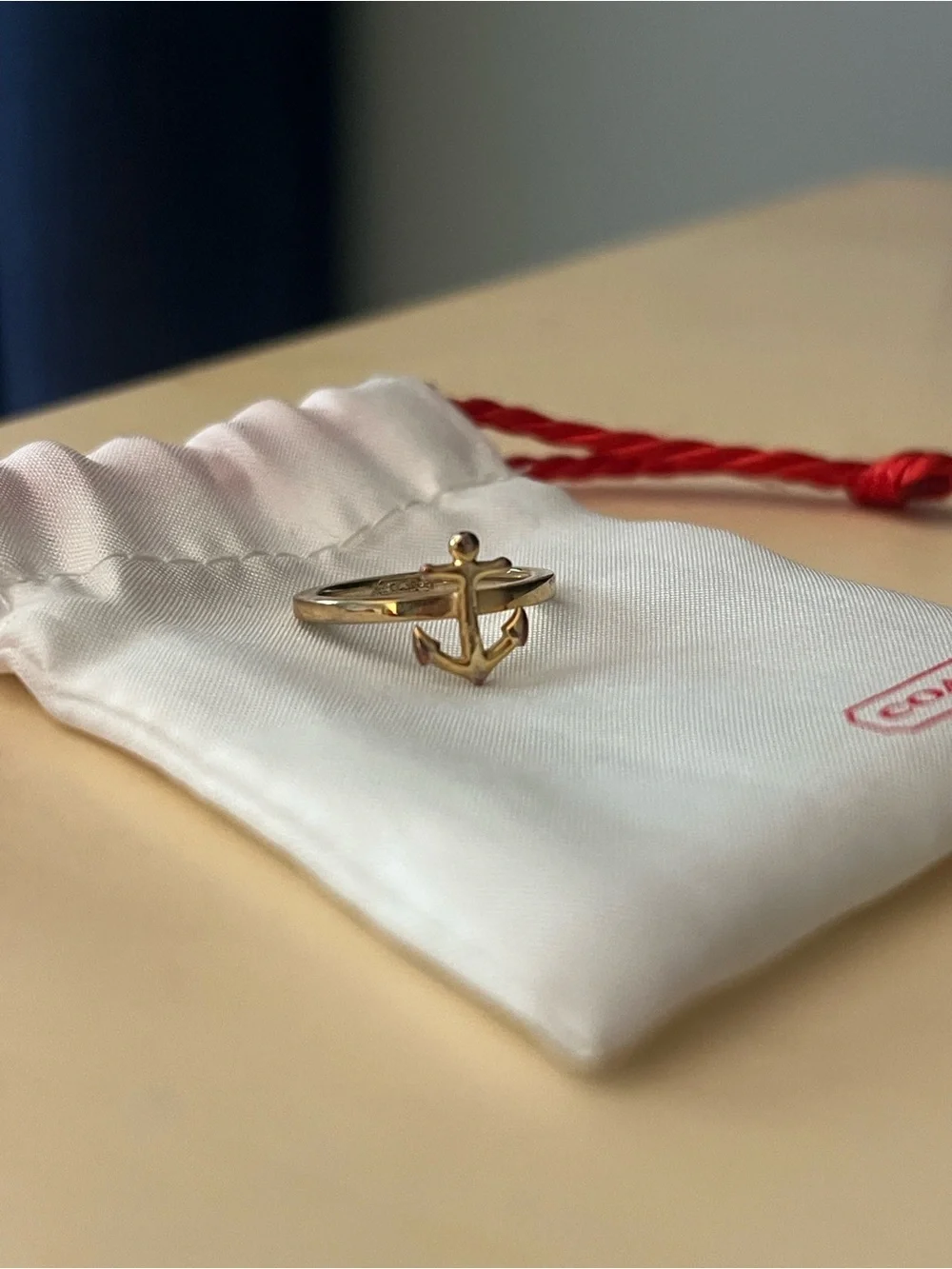 Coach Stackable Ring Trio with Gold Anchor, Rope, and Navy and Cream Inlay bands